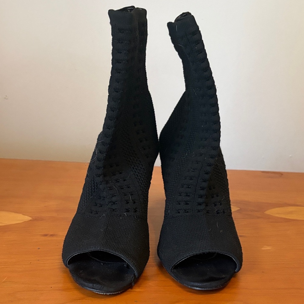 Women’s Black Knit Peep-Toe Sock Booties